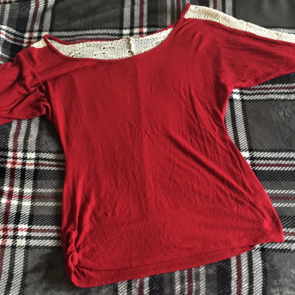 Red top with white lace